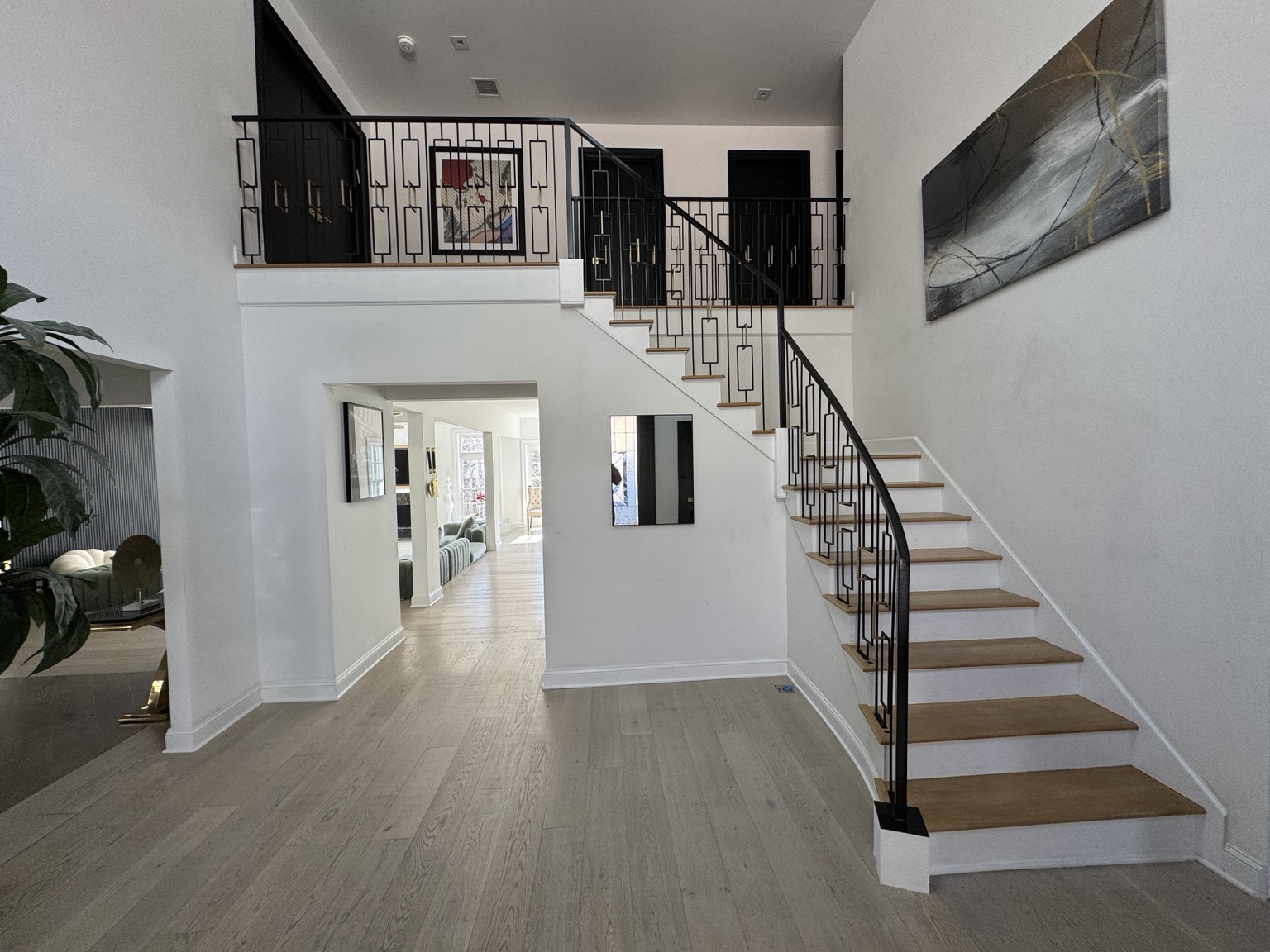 Custom geometric steel railing fabricated by Liquid Heat